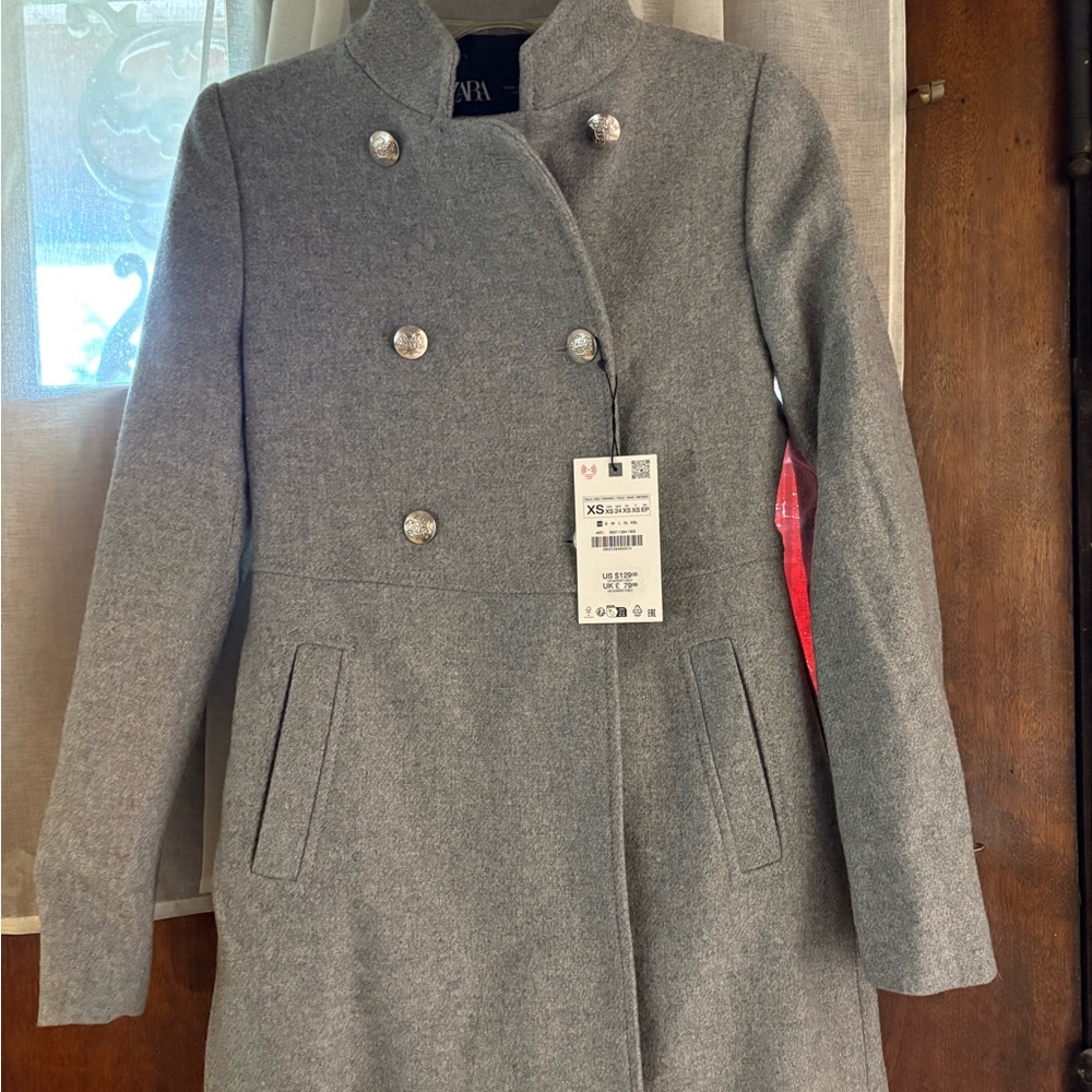Zara Gray Pea Coat Classic Style